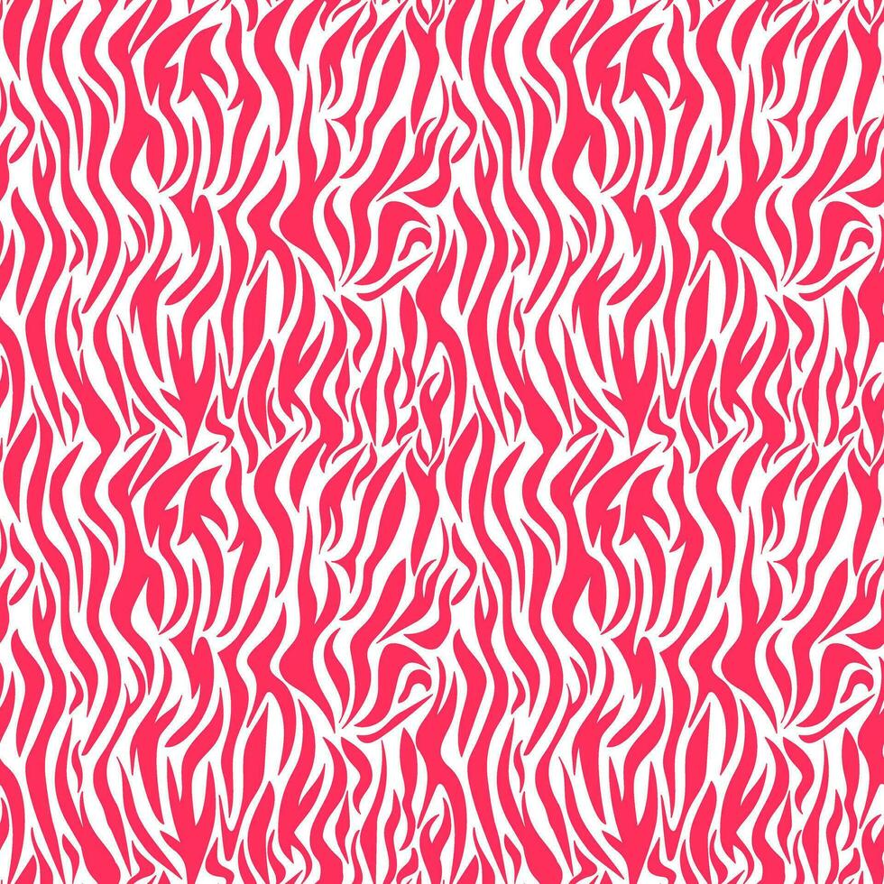 Zebra oder Tiger, nahtlos Muster von Haut. Rot, Koralle Streifen auf ein Weiß Hintergrund. gestreift texturiert Tier Fell. Vektor. Design zum Stoff, Textil- drucken, Verpackung, Abdeckung, Postkarte vektor