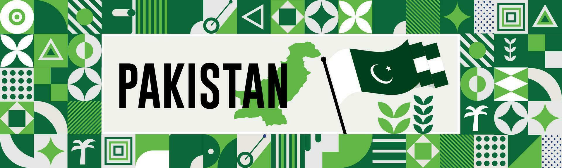 pakistan nationell dag baner med Karta, flagga färger tema bakgrund och geometrisk abstrakt retro modern blå colot design. abstrakt modern design. vektor