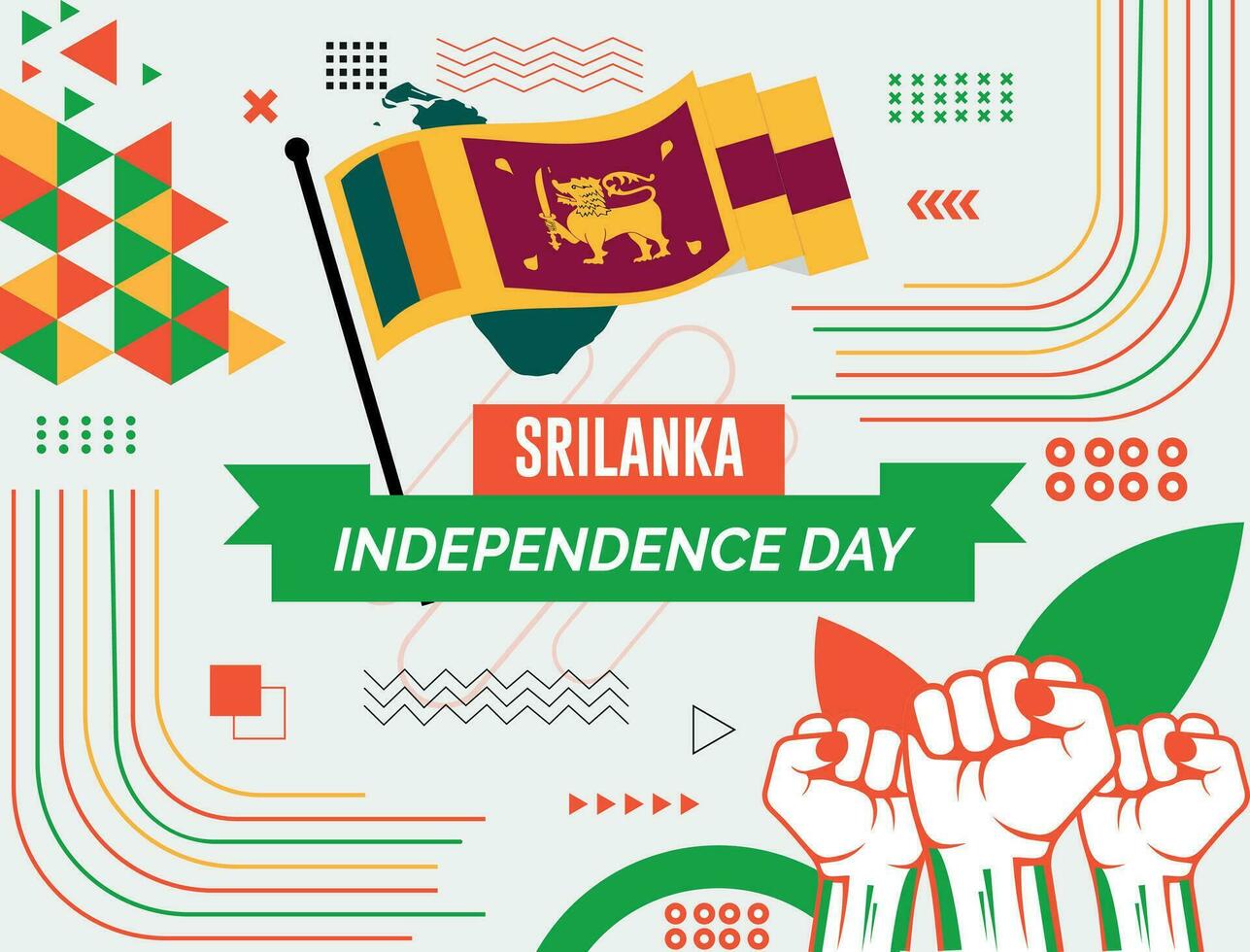 sri lanka nationell dag baner med Karta, flagga färger tema bakgrund och geometrisk abstrakt retro modern color design. abstrakt modern design. vektor