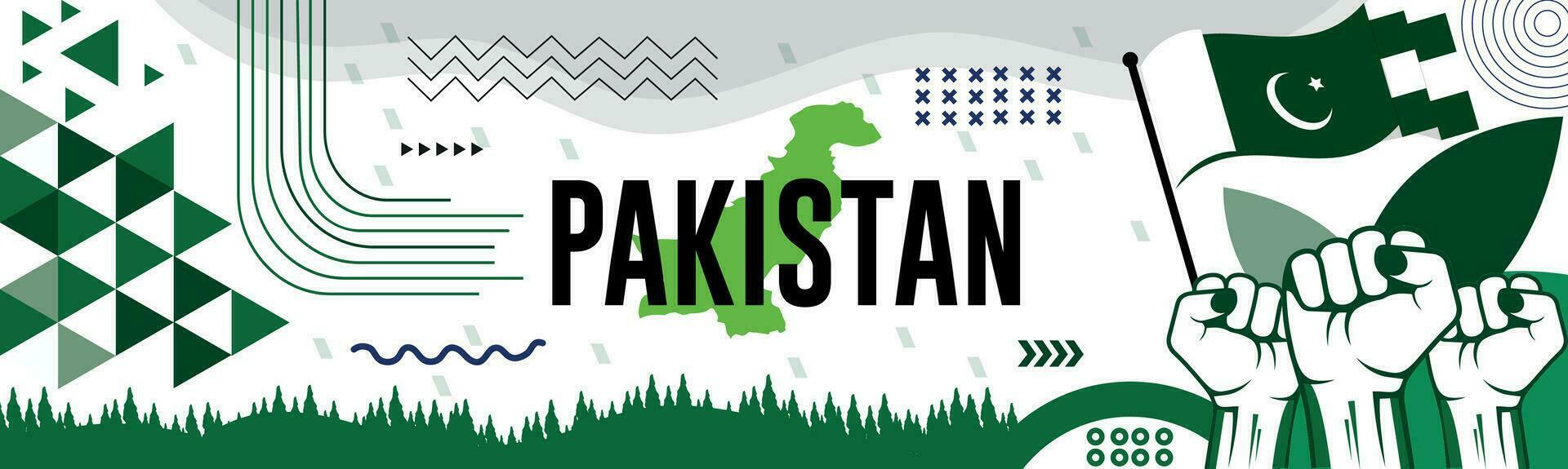 pakistan nationell dag baner med Karta, flagga färger tema bakgrund och geometrisk abstrakt retro modern blå colot design. abstrakt modern design. vektor