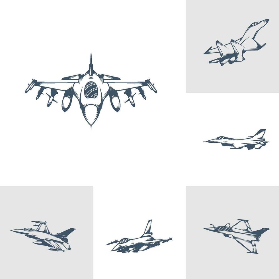 uppsättning av militär flygplan vektor illustration design. kämpe jets logotyp design mall.