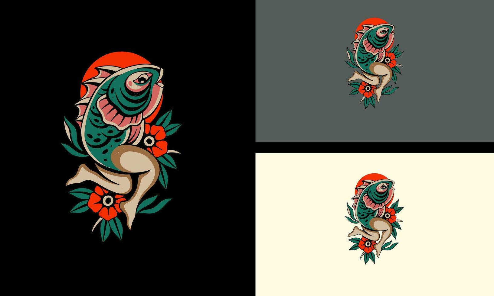 Fisch und Blumen Vektor Maskottchen Design