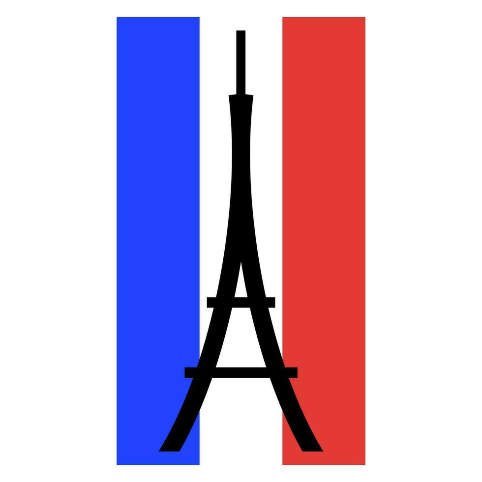 svart silhuett av de eiffel torn med de franska flagga på de tillbaka vektor