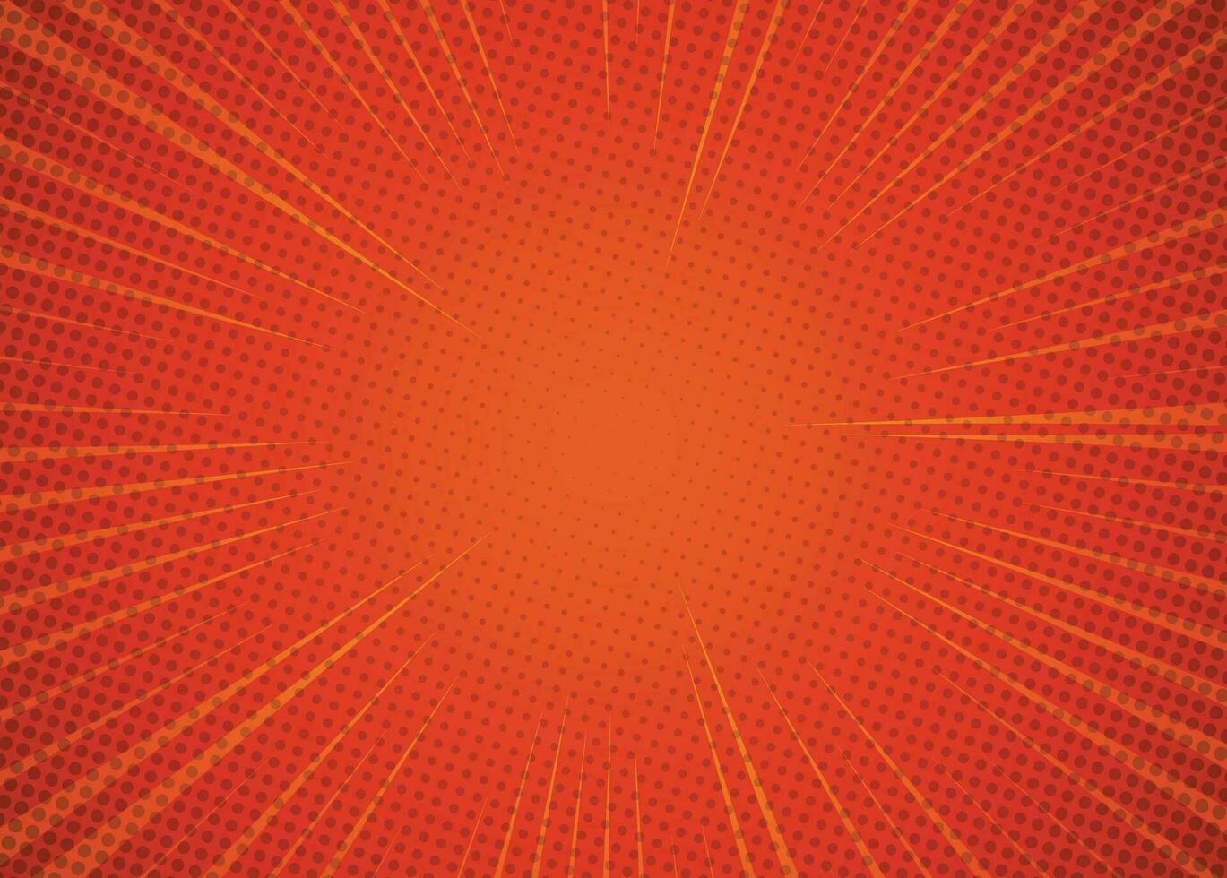 printpop Kunst Hintergrund mit Geschwindigkeit radial Linien im Manga Stil. Comic Halbton Muster. Orange gepunktet drucken. Karikatur Jahrgang Textur. geometrisch Duotone Banner. Superheld Gradient Design. vektor