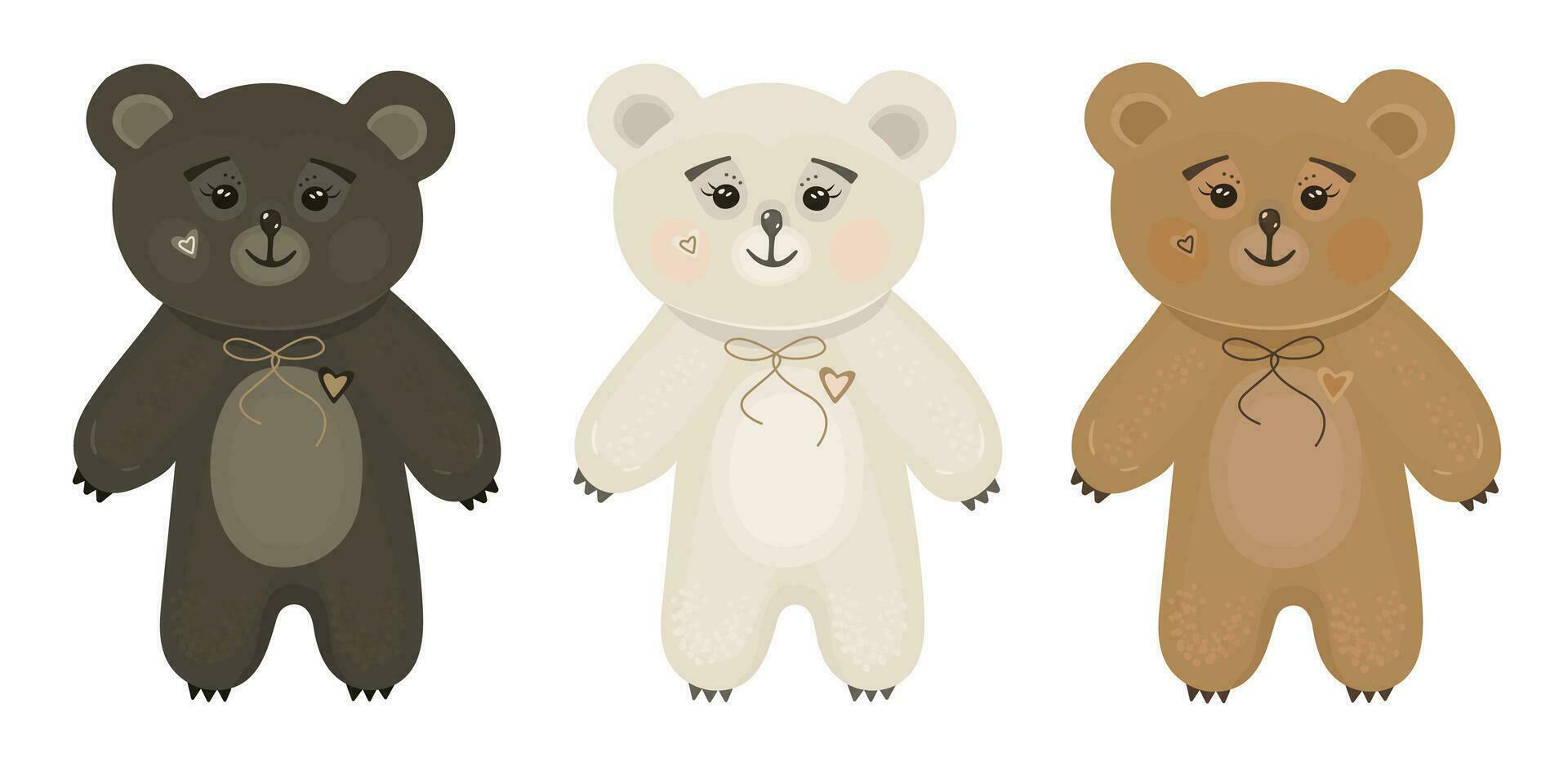 süß kawaii drei Bären im anders Farben - - braun, Weiß und Ingwer rot vektor