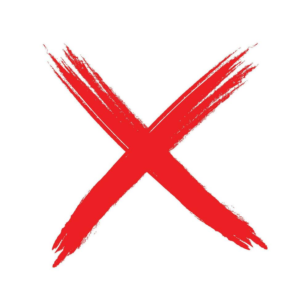 Grunge Schlaganfall x Kreuz grungy Vektor Symbol isoliert auf Weiß Hintergrund.