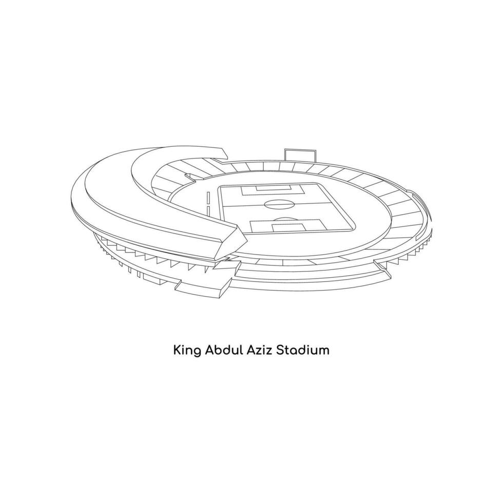 linje konst design av saudi arabias internationell stadion, kung abdulera aziz stadion i mecka stad vektor