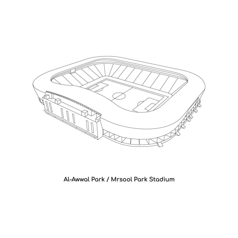 linje konst design av saudi arabias internationell stadion, al-awwal parkera stadion, mrsool parkera stadion i riyadh stad vektor