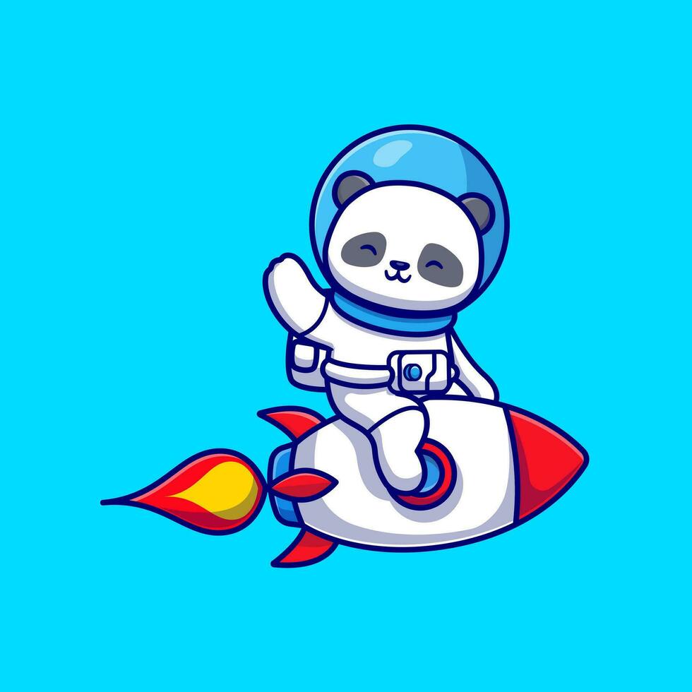 süß Panda Astronaut Reiten Rakete und winken Hand Karikatur Vektor Symbol Illustration. Tier Technologie Symbol Konzept isoliert Prämie Vektor. eben Karikatur Stil