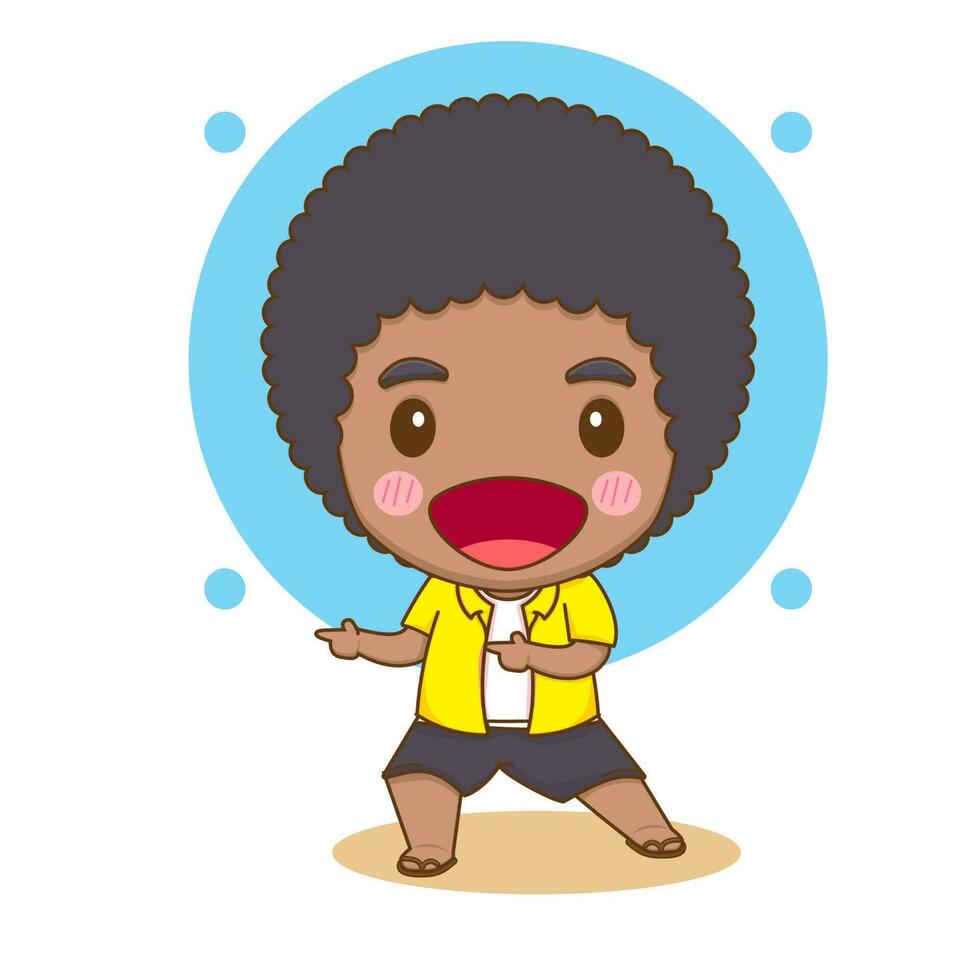 söt afro pojke chibi karaktär illustration vektor