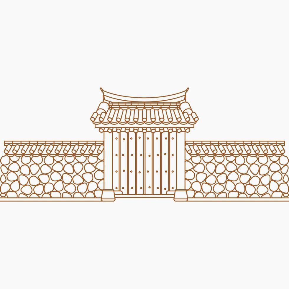 redigerbar översikt traditionell koreanska hanok Port byggnad vektor illustration för konstverk element av orientalisk historia och kultur relaterad design