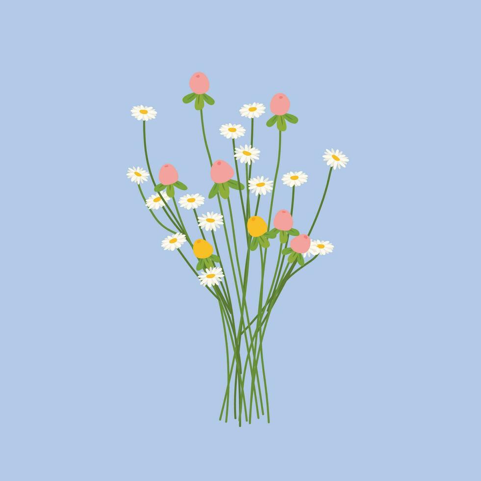 Vektor schön Strauß von Blumen im ein eben Stil Illustration von bunt Sommer- Vektor Blumen