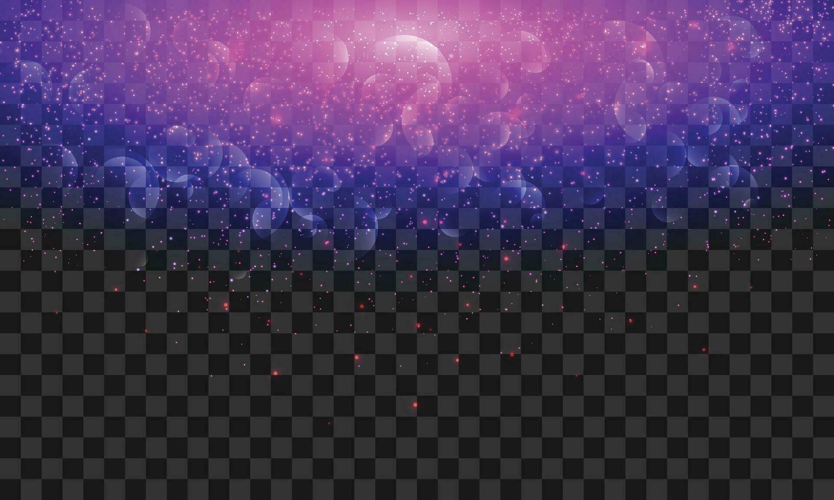 Vektor bewirken Beleuchtung Bokeh auf ein transparent Hintergrund. lila und Blau funkelt mit fliegend glühend magisch Staub