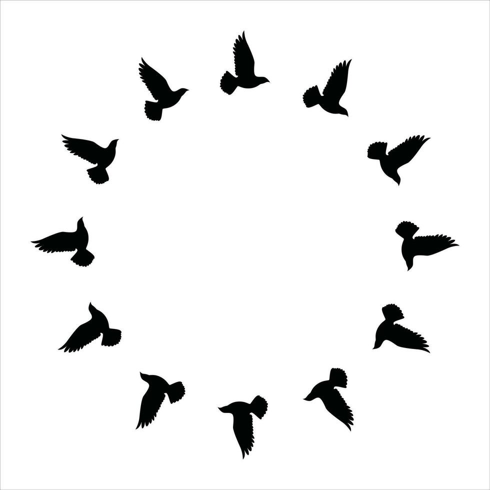 fliegende Vögel Silhouetten Muster Tapete. Vektorillustration. isoliertes Vogelfliegen. Tattoo Design. Vorlage für Karte, Paket und Hintergrundbild. vektor