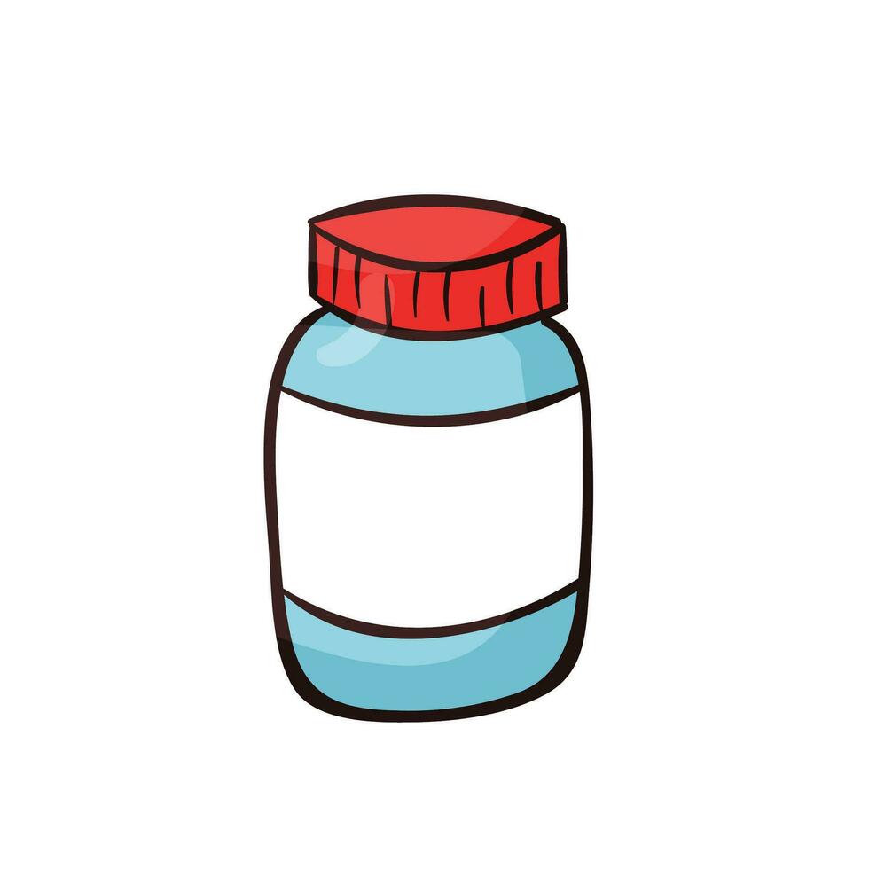 vektor flaska av piller ikon i tecknad serie stil isolerat på vit bakgrund medicin symbol