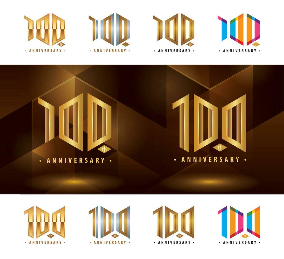 uppsättning av 100:e årsdag logotyp design, hundra år fira årsdag logotyp vektor