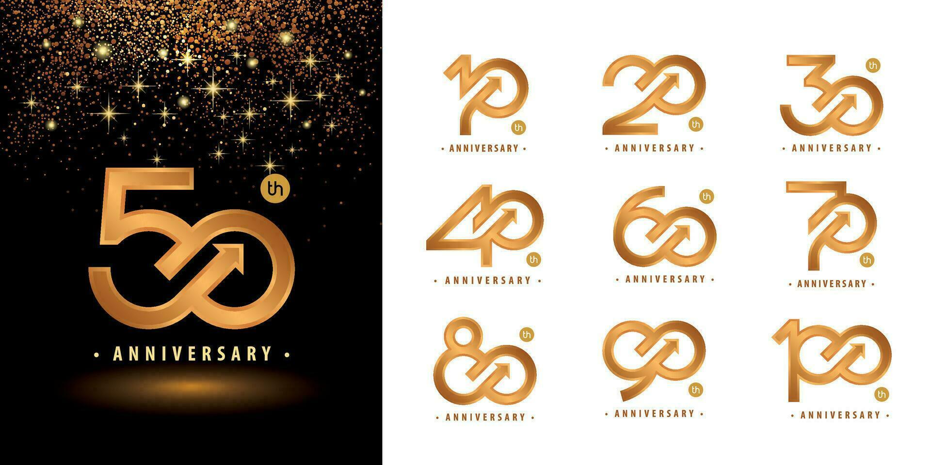 einstellen von 10 zu 100 Jahrestag Logo Design, Jahre feiern Jahrestag Logo vektor