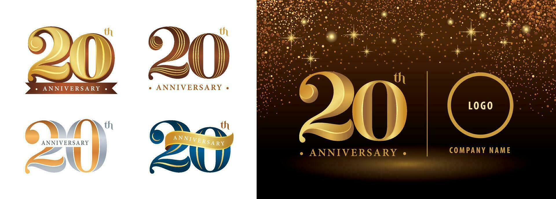uppsättning av 20:e årsdag logotyp design, tjugo år fira årsdag logotyp vektor