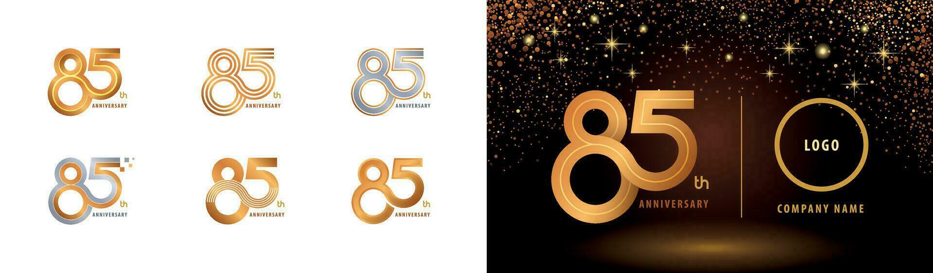 uppsättning av 85:e årsdag logotyp design, åttio fem år fira årsdag logotyp vektor