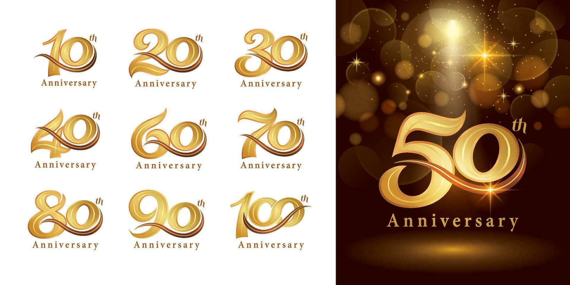 einstellen von Jahrestag Logo Design, elegant klassisch Logo, Jahrgang und retro serif Nummer Briefe vektor