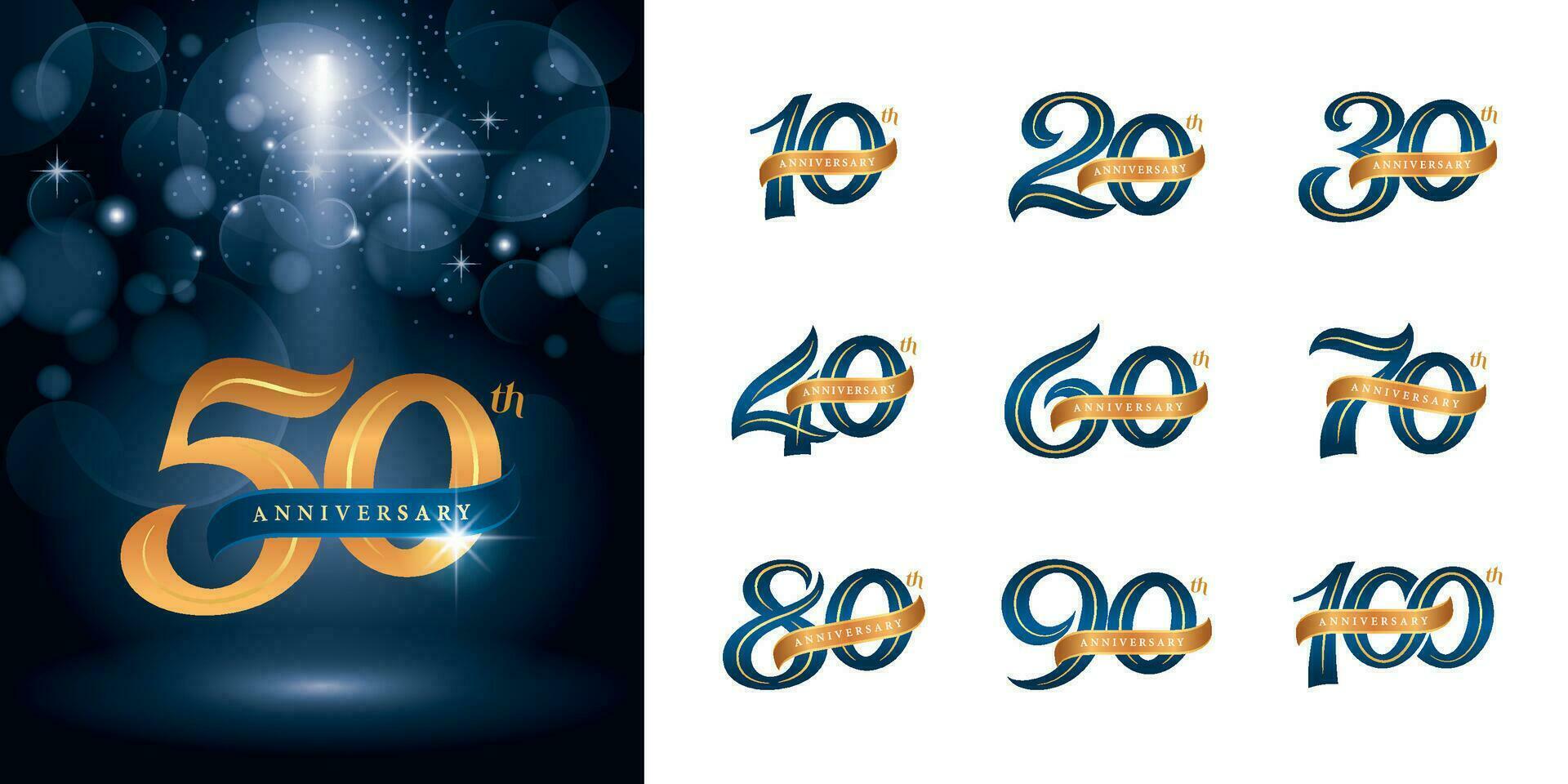 einstellen von Jahrestag Logo Design, elegant klassisch Logo, Jahrgang und retro serif Nummer Briefe vektor