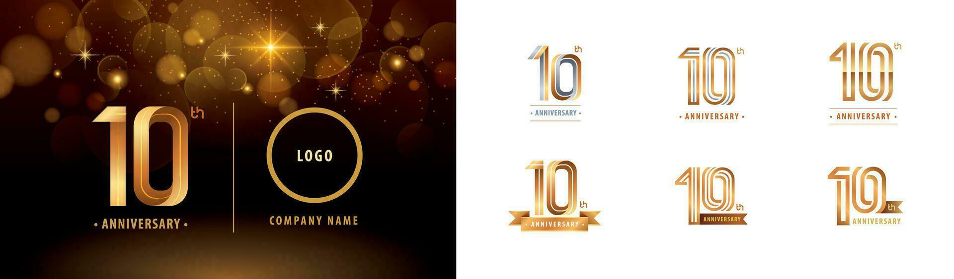 uppsättning av 10:e årsdag logotyp design, tio år fira årsdag logotyp vektor