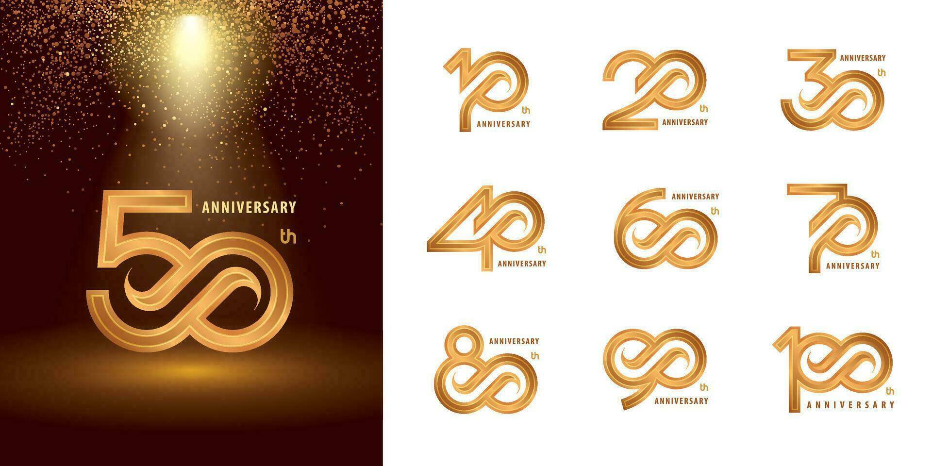 uppsättning av 10 till 100 årsdag logotyp design, år fira årsdag logotyp vektor