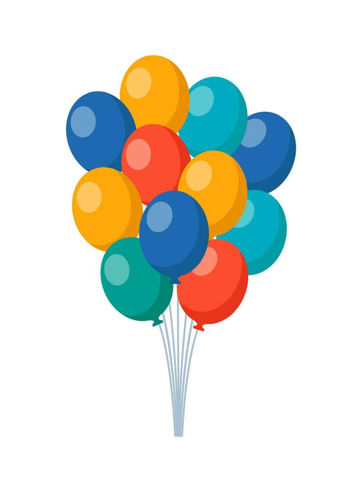 Bündel von Luftballons zum Geburtstag und Party. fliegend Ballon mit Seil. eben Symbol zum feiern und Karneval. Vektor Illustration.