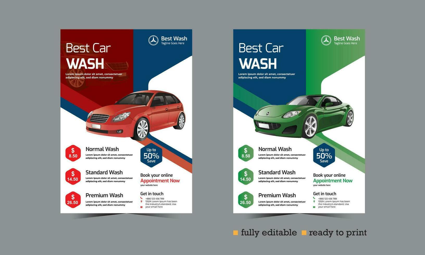 Auto waschen und Auto Bedienung Flyer vektor