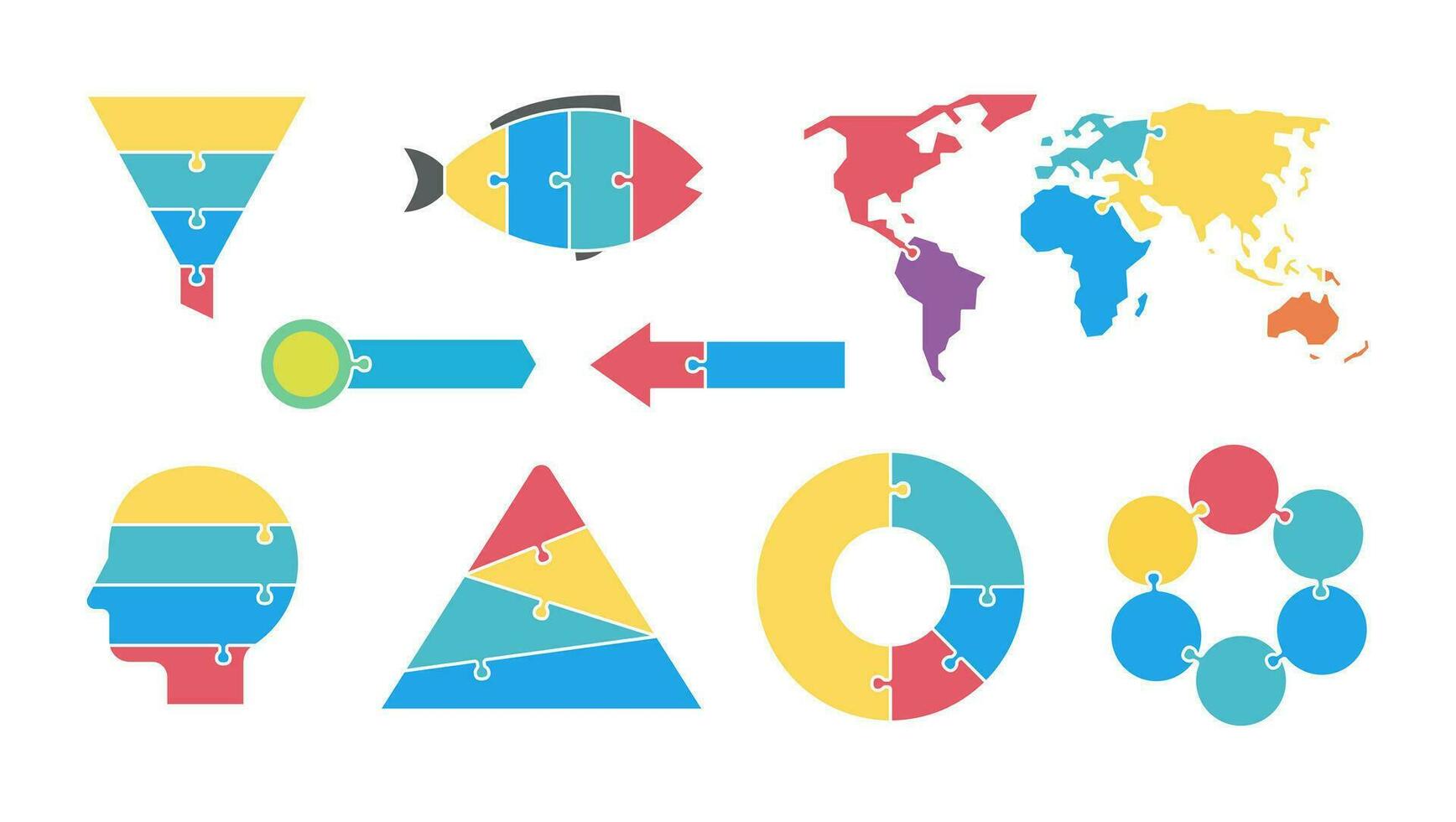 Infografik eben Farbe Design Vorlage. Geschäft Puzzle Konzept. Vektor