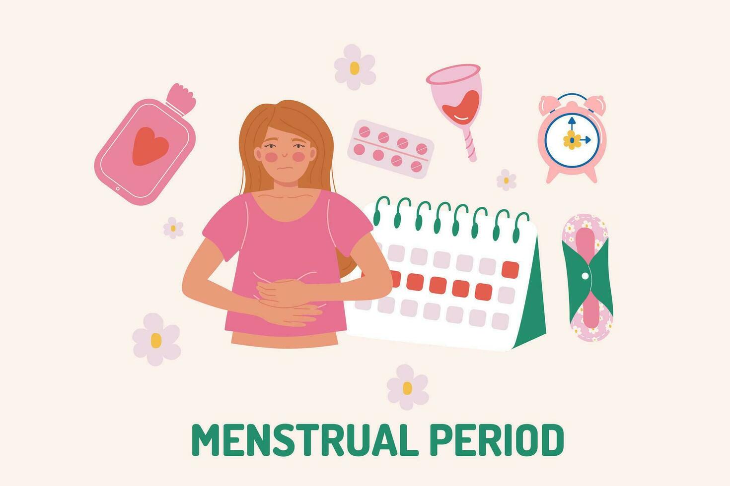 menstruation period kvinna platt design bakgrund med ett inskrift vektor