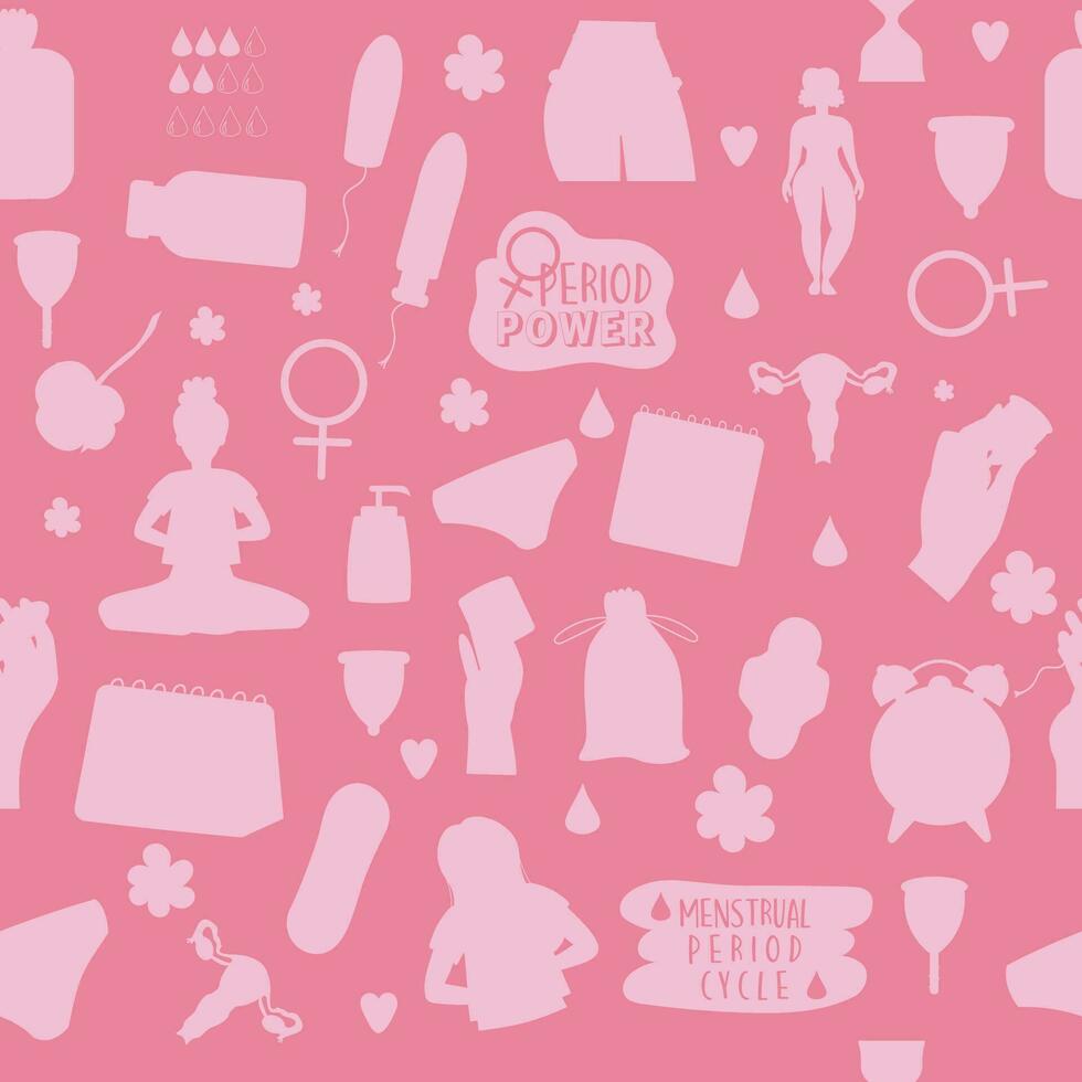 sömlös mönster rosa silhuett menstruation period kvinna vektor