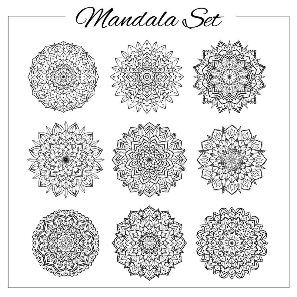 einstellen von Mandalas. geometrisch kreisförmig Ornament Satz. isoliert Vektor erarbeiten Mandalas zum Färbung Buch Drucken, Design, Logo, Yoga, indisch und Arabisch Drucke. orientalisch Verschönerung Elemente.