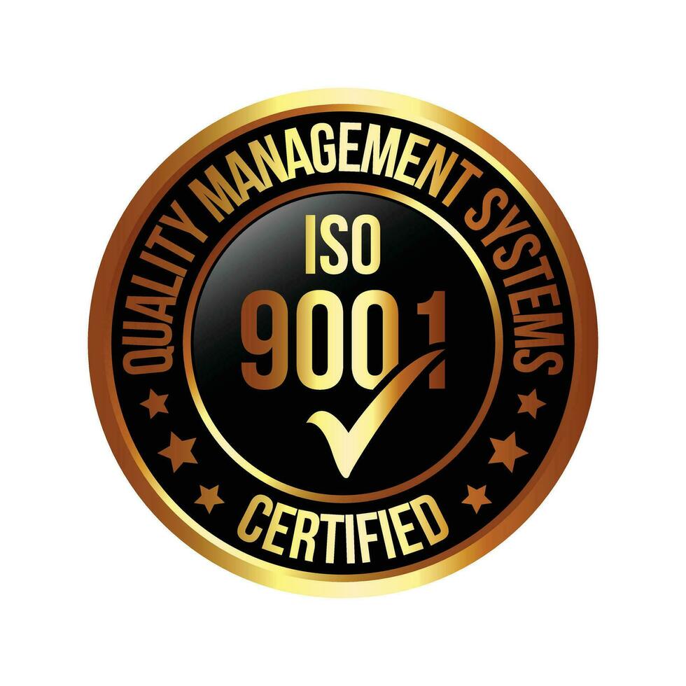 iso 9001 zertifiziert Gummi Briefmarke, Abzeichen, Etikett, Logo, qm Standard Vektor, International Qualität Verwaltung Systeme genehmigt Emblem mit prüfen markieren, Geschäft Design Elemente Vektor Illustration