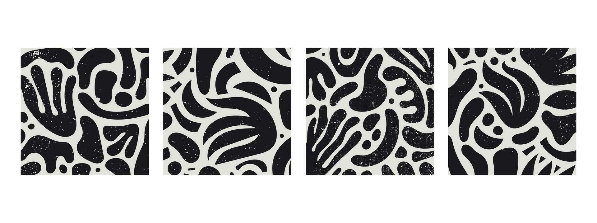 vektor abstrakt form kort, svart och dugg mönster, collage stil blommig bakgrunder med organisk vågig, Skära ut formulär. samtida konst uppsättning