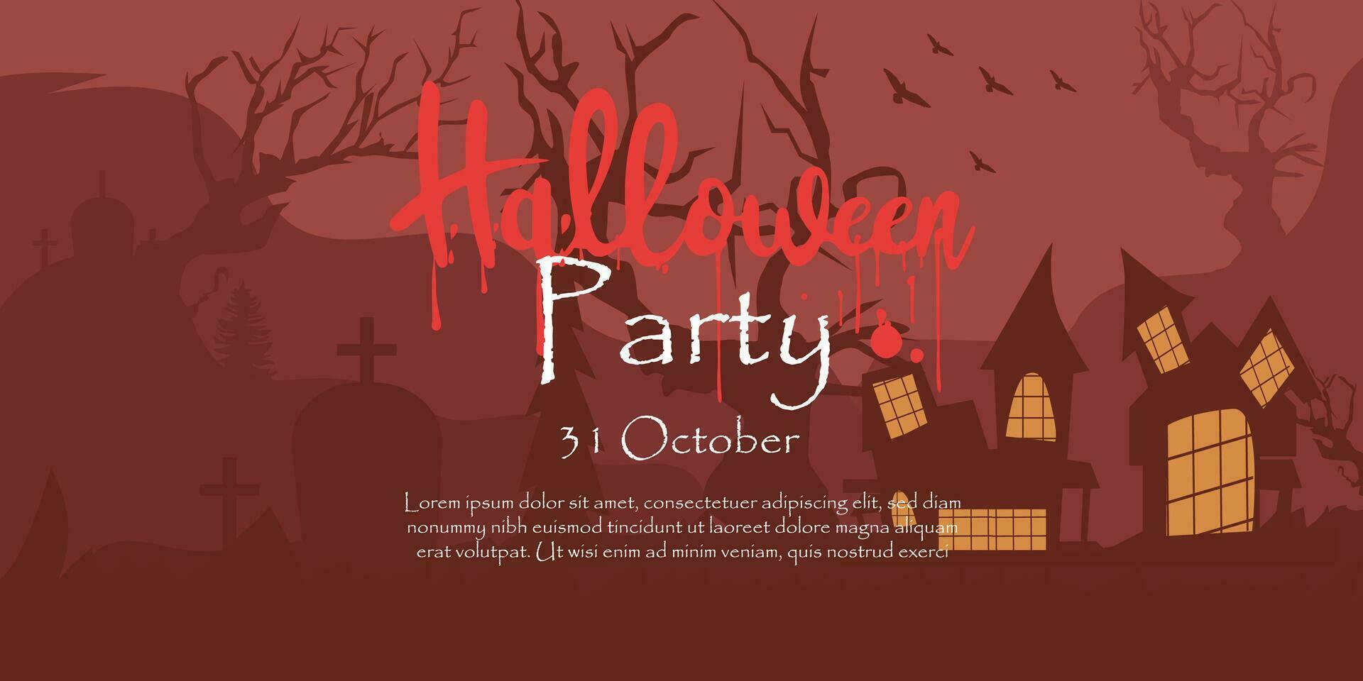 glücklich Halloween Oktober 31st Banner Vorlage Oktober Trick oder behandeln Festival, mit Kürbisse, und Friedhof gespenstisch Schattierungen, Fledermäuse vektor