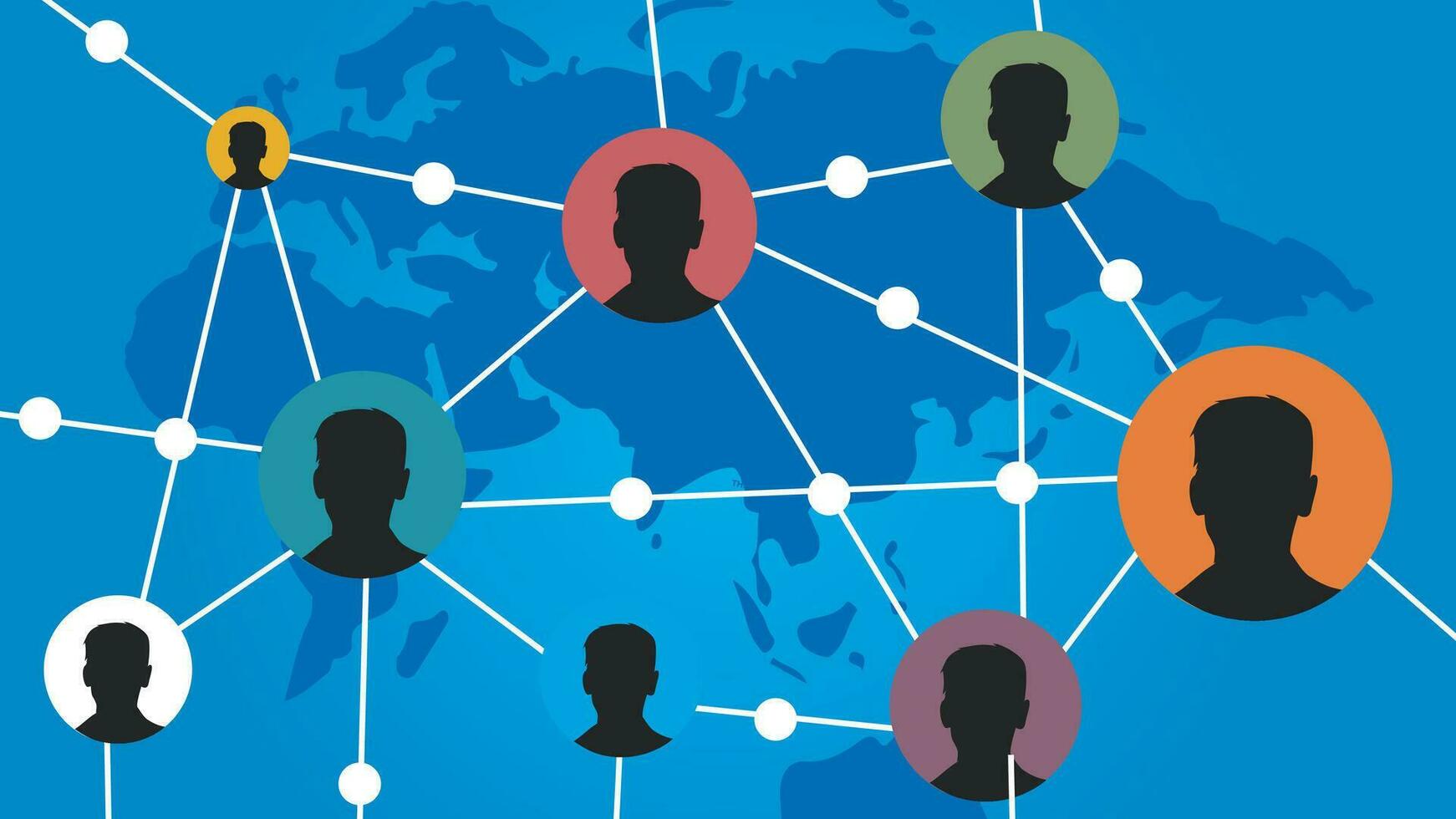 Sozial Netzwerk Illustration. das Sozial Kontakte von Menschen in Verbindung gebracht durch Knoten und Linien auf ein Welt Hintergrund. Vektor Illustration