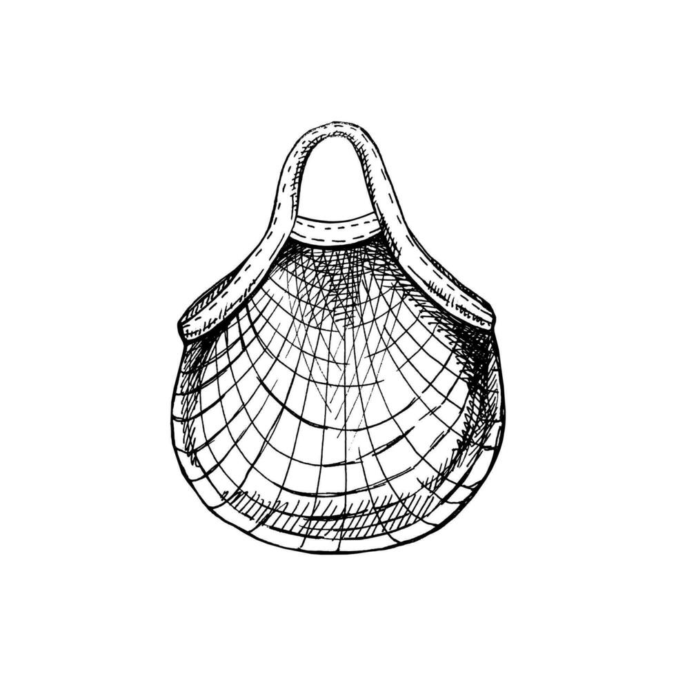 handgemalt Öko Tasche skizzieren. ökologisch Konzept, Natur Schutz, Textil- Leinen- Tasche. Gekritzel Zeichnung. Jahrgang Illustration. vektor