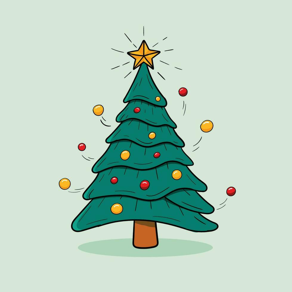 jul träd illustration. hand dragen jul träd vektor illustration