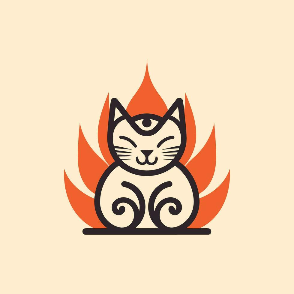 süß Katze Sitzung auf das Feuer. Vektor Illustration im eben Stil