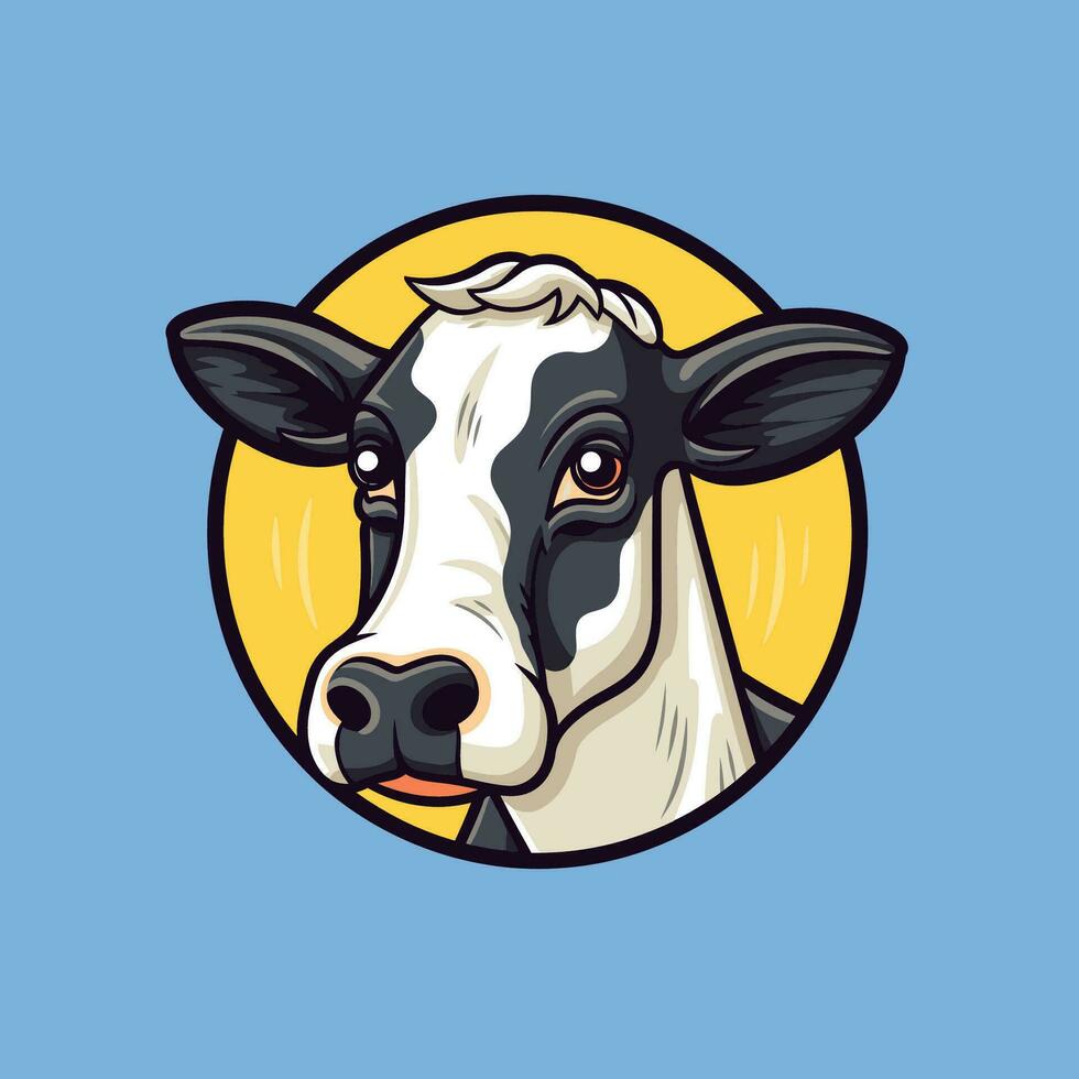 süß Kuh Kopf. Vektor Illustration von ein Kuh Kopf auf ein Blau Hintergrund.