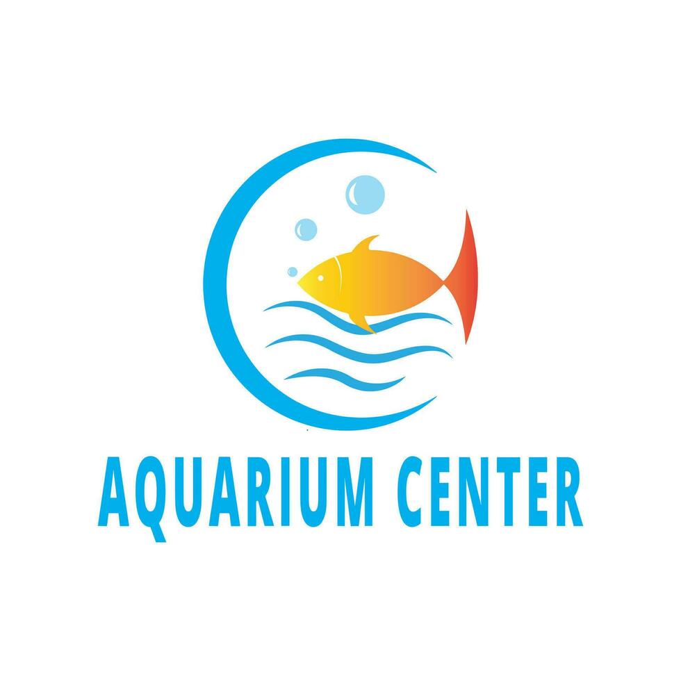 akvarium logotyp design mall. akvarium Centrum logotyp med guld fisk vektor