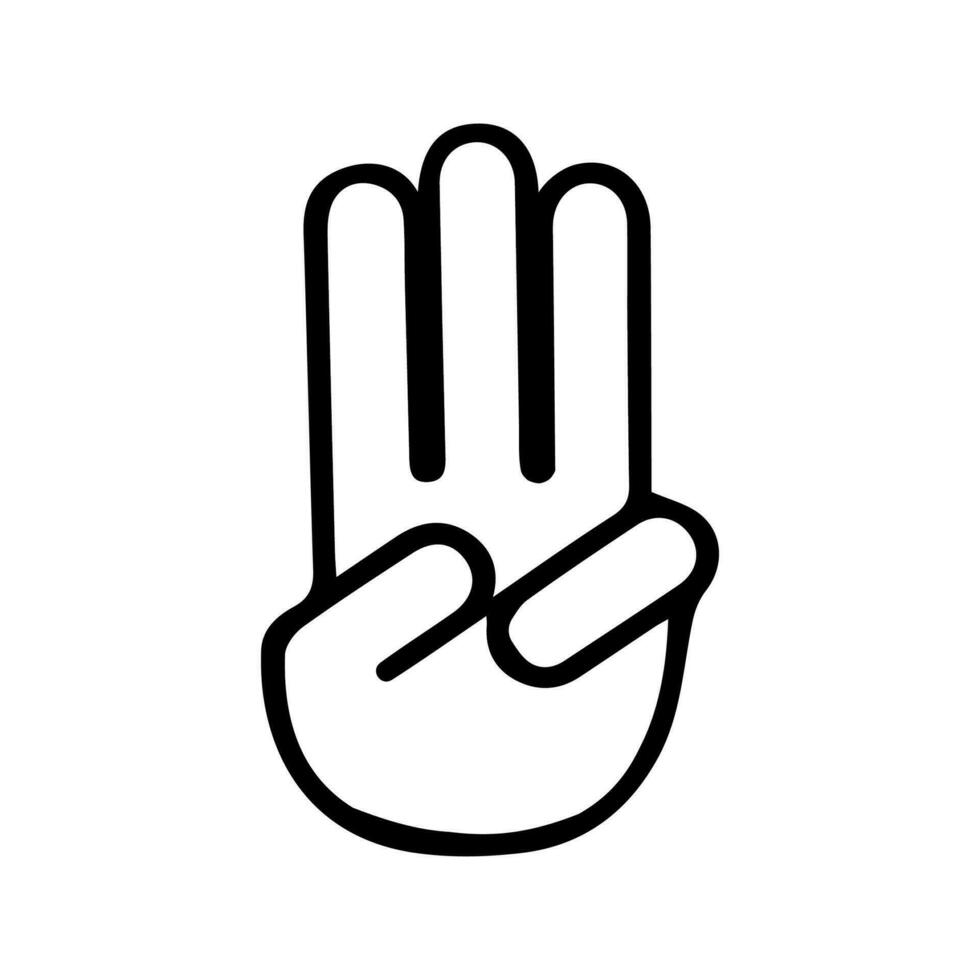 hand pekande tre fingrar. hand gest signal- motstånd, respekt och uppskattning. vektor