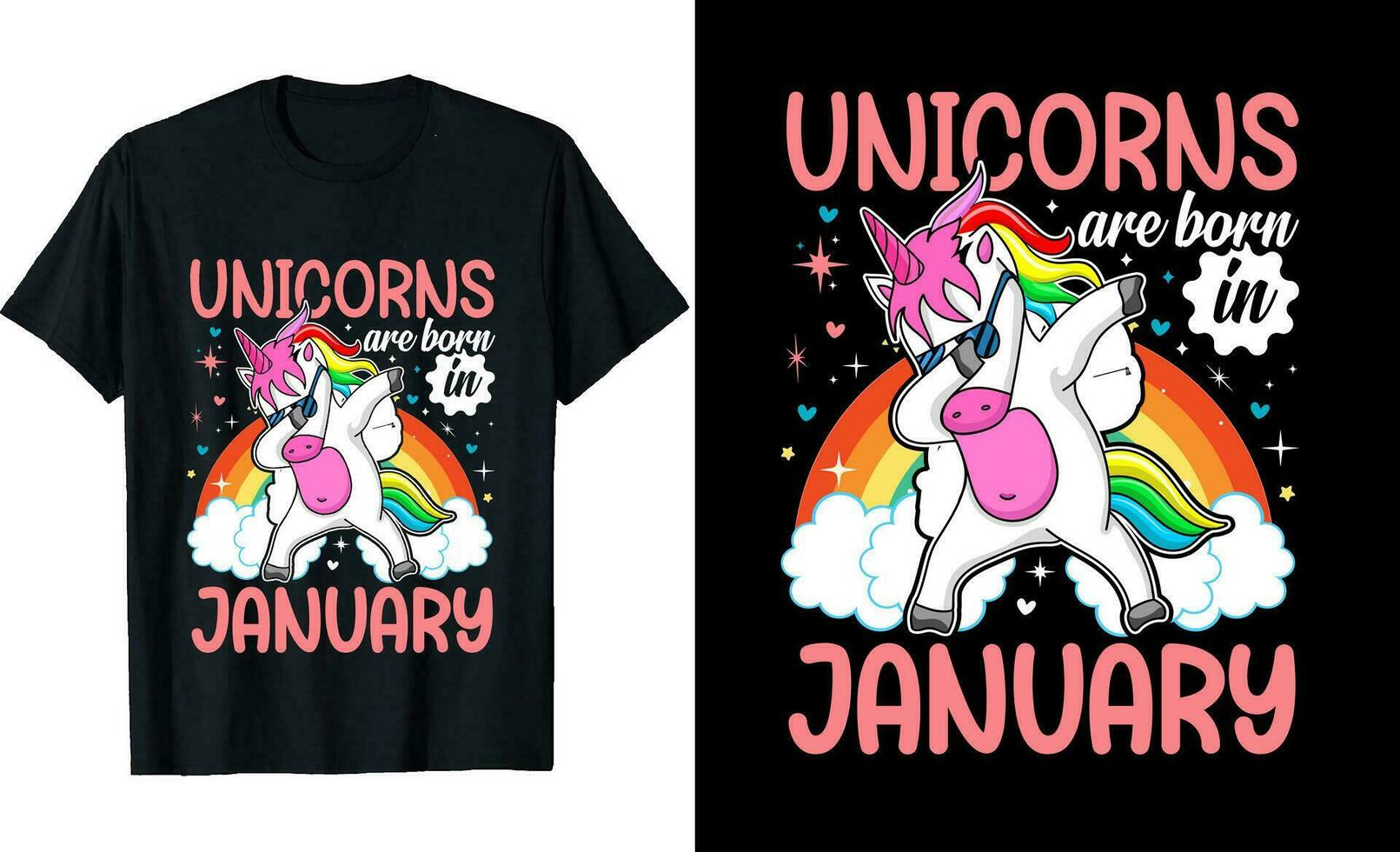 unicorns är född i januari t skjorta design födelsedag månad t skjorta vektor