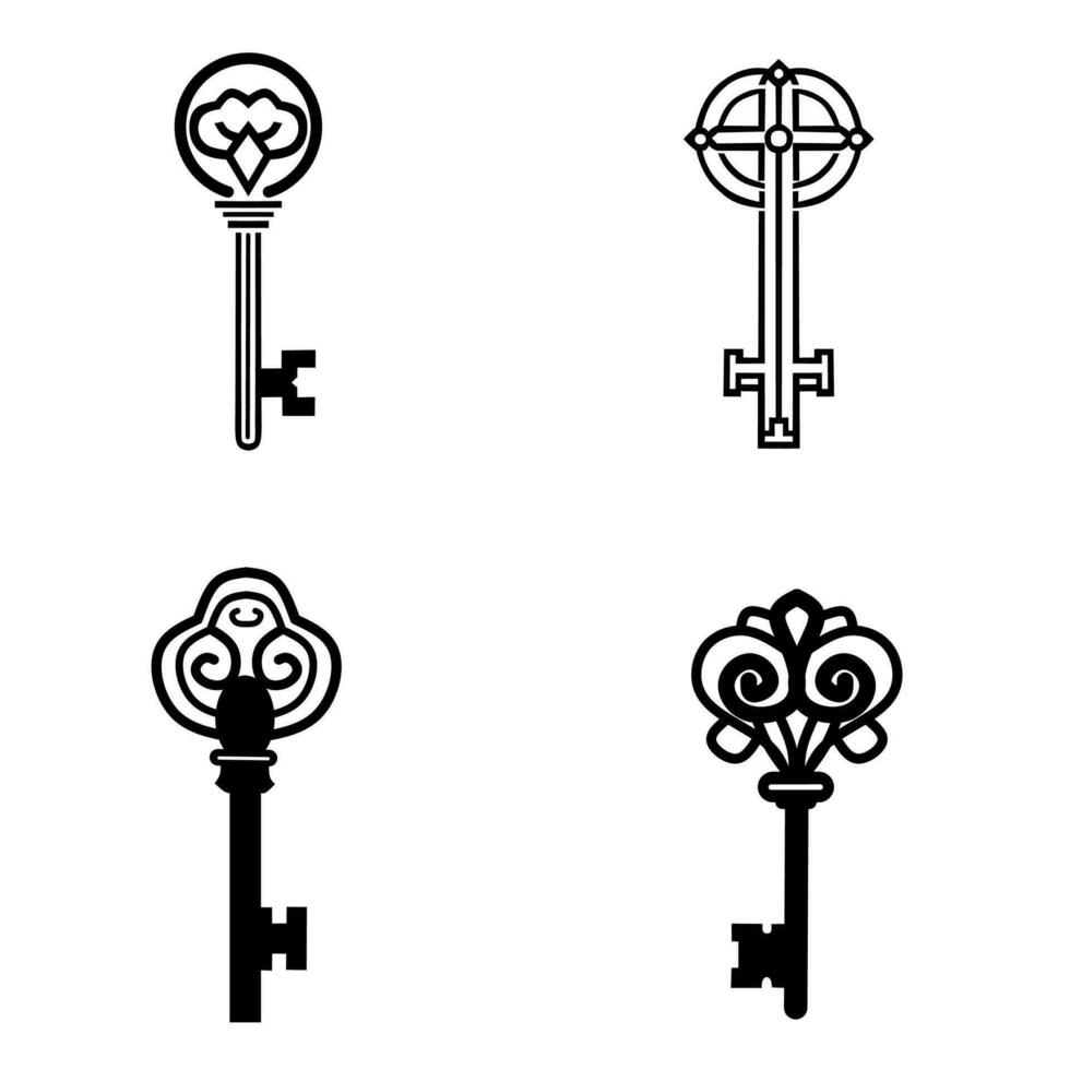 Schlüssel Sammlung schwarz und Weiß Illustration Design auf Weiß Hintergrund vektor