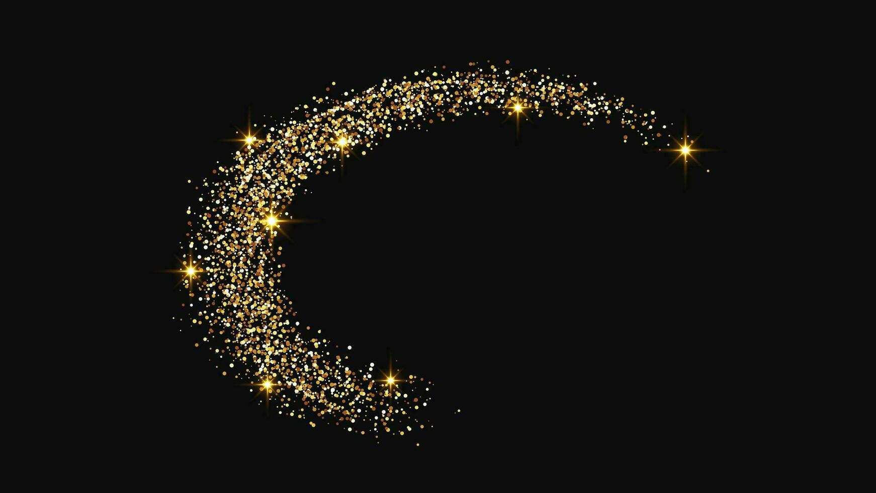 Gold glänzend Konfetti Welle und Sternenstaub. golden magisch funkelt auf dunkel Hintergrund. Vektor Illustration