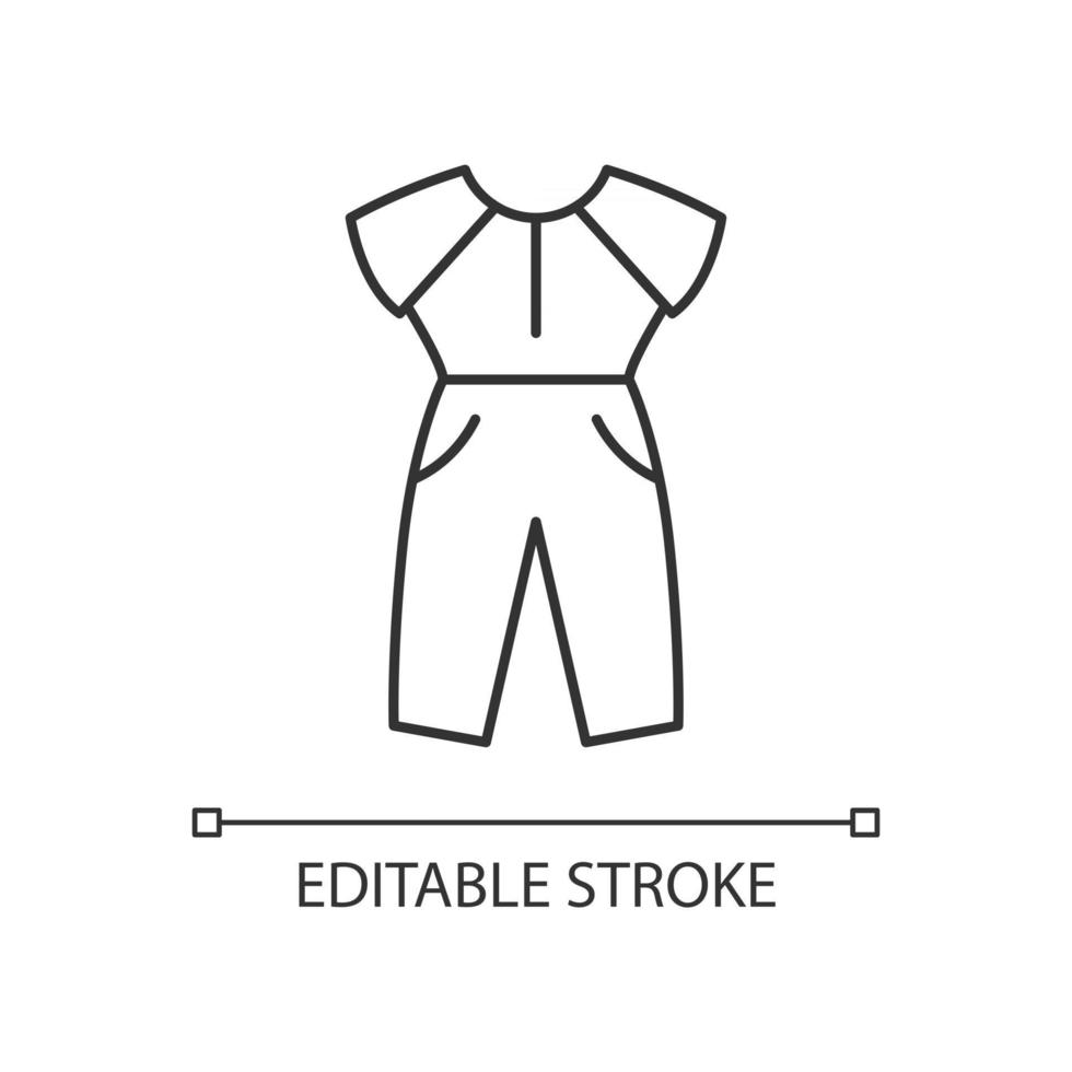 Overall lineares Symbol. weibliches Outfit. Damen Sportbekleidung. trendige Kleidung für Damen. stylisches Kleidungsstück. dünne Linie anpassbare Illustration. Kontursymbol. Vektor isolierte Umrisszeichnung. bearbeitbarer Strich