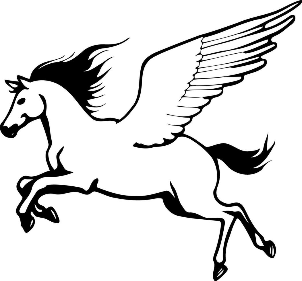 Tier geflügelt Pferd schwarz und Weiß vektor