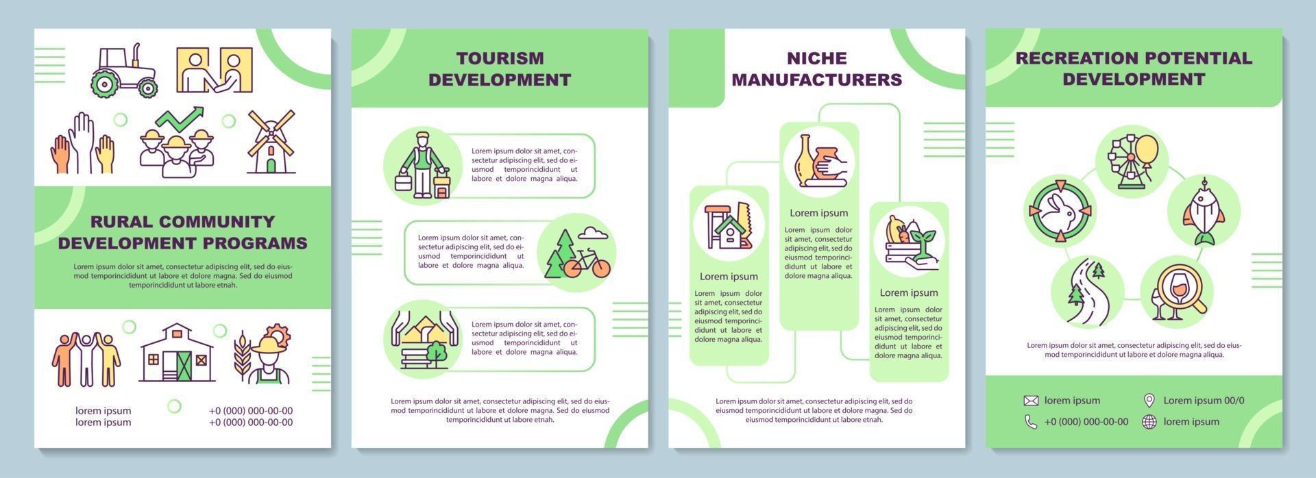 Broschürenvorlage für Programme zur Entwicklung ländlicher Gemeinden Flyer, Broschüre, Broschürendruck, Cover-Design mit linearen Symbolen. Vektorlayouts für Präsentationen, Geschäftsberichte, Anzeigenseiten vektor