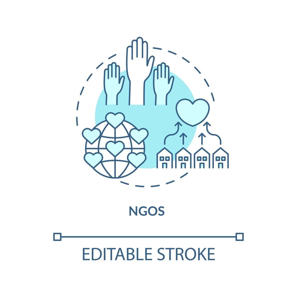 Ngos-Konzept-Symbol. Entwicklungsprogramm abstrakte Idee dünne Linie Abbildung. sozialer Schutz und Unterstützung. gesellschaftliche Mobilisierung. Vektor isolierte Umriss-Farbzeichnung. bearbeitbarer Strich